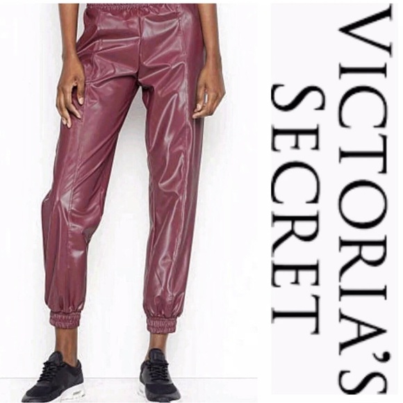 Victoria’s Secret Sport Joggers Vinyl Shiny Faux Leather Maroon XS Extra Small - Picture 3 of 11